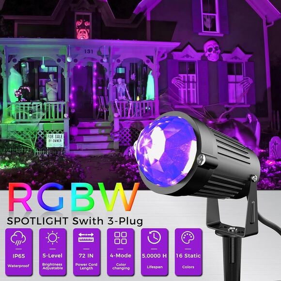 Christmas Outdoor Spot Lights Black Light Projector 16 Col IP65 2 Pack All Metal - Picture 3 of 16